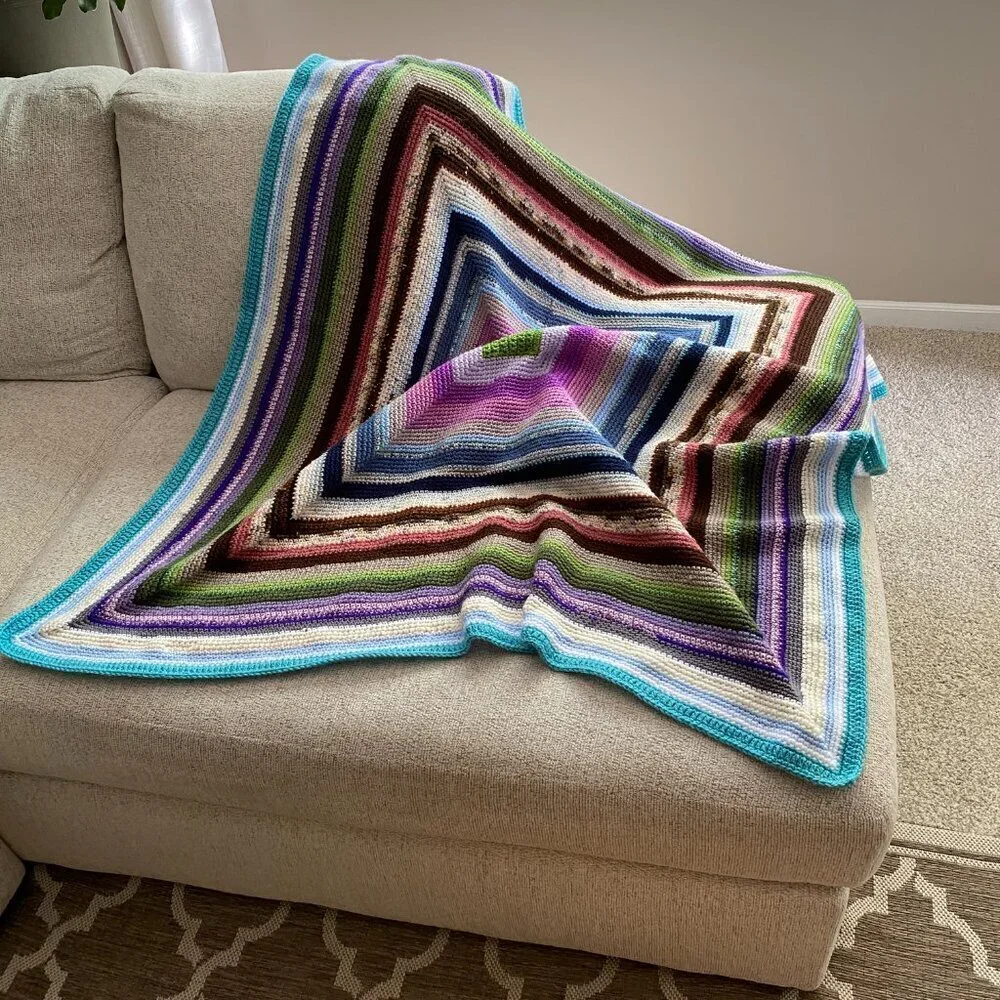 Handmade Crocheted Scrappy Multicolored Lap Blanket - 48